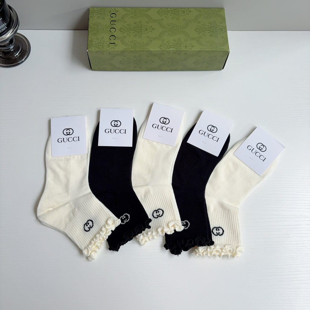 Gucci Cotton Crew Socks – 5-Pair Set #015