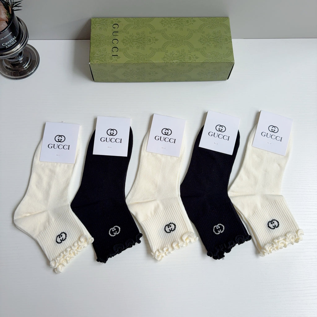 Gucci Cotton Crew Socks – 5-Pair Set #015