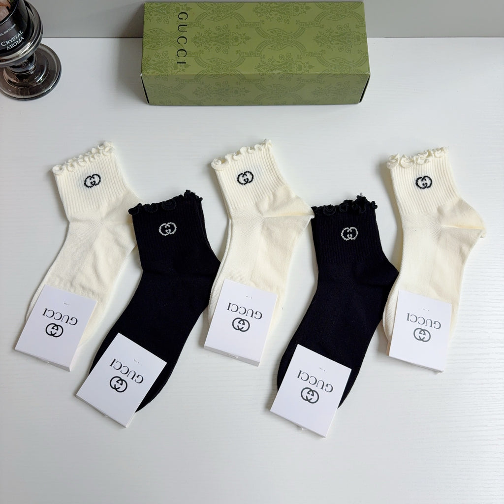 Gucci Cotton Crew Socks – 5-Pair Set #015