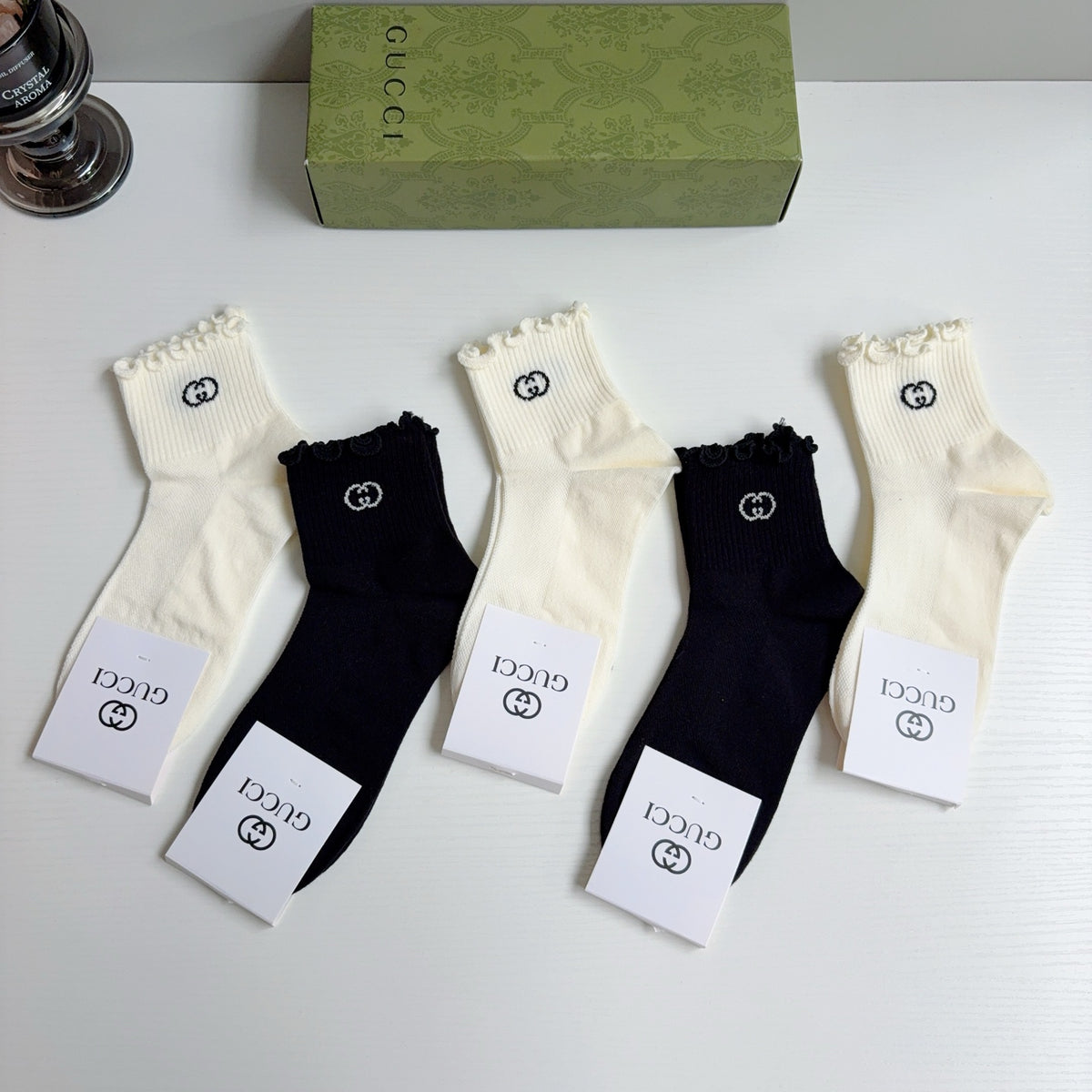 Gucci Cotton Crew Socks – 5-Pair Set #015