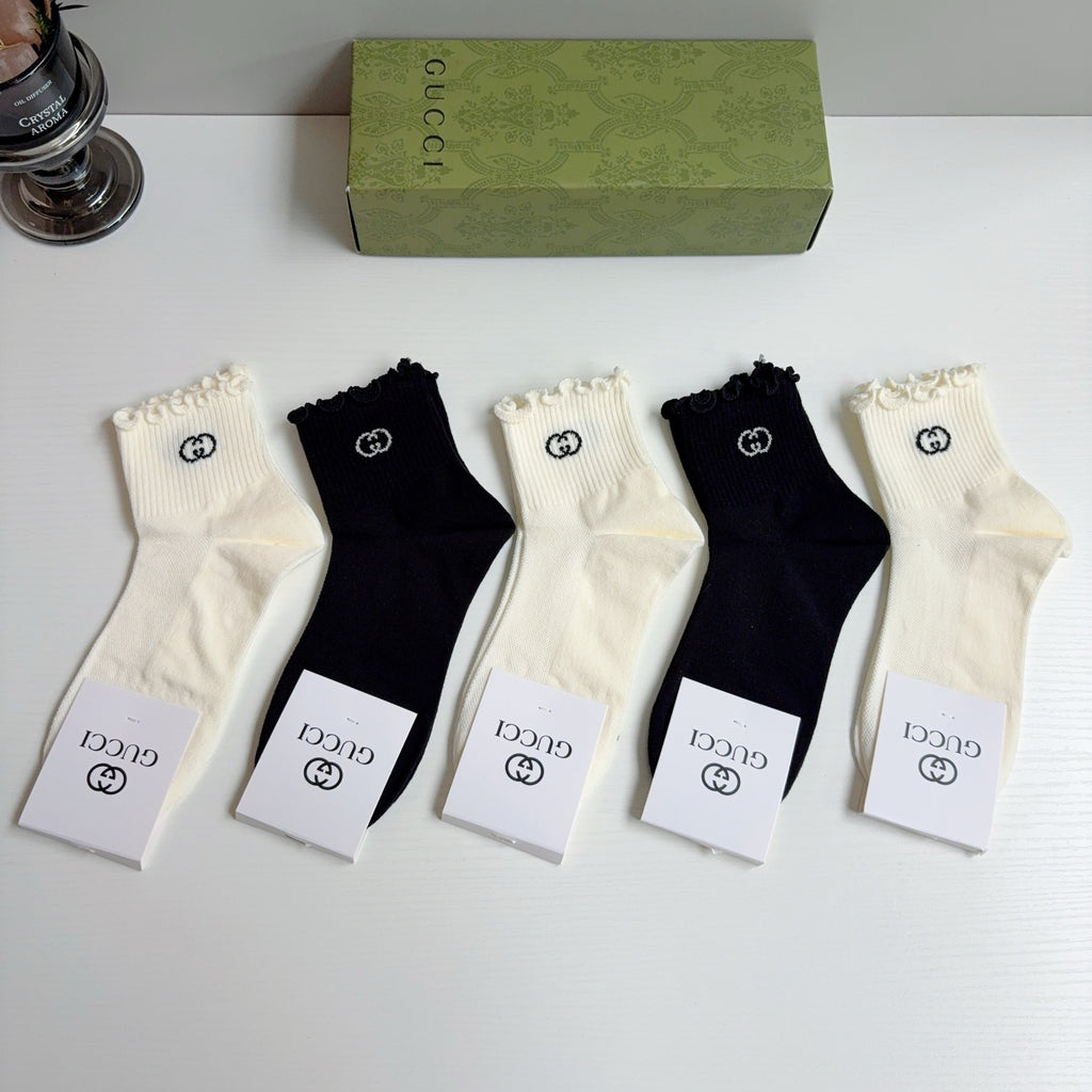Gucci Cotton Crew Socks – 5-Pair Set #015