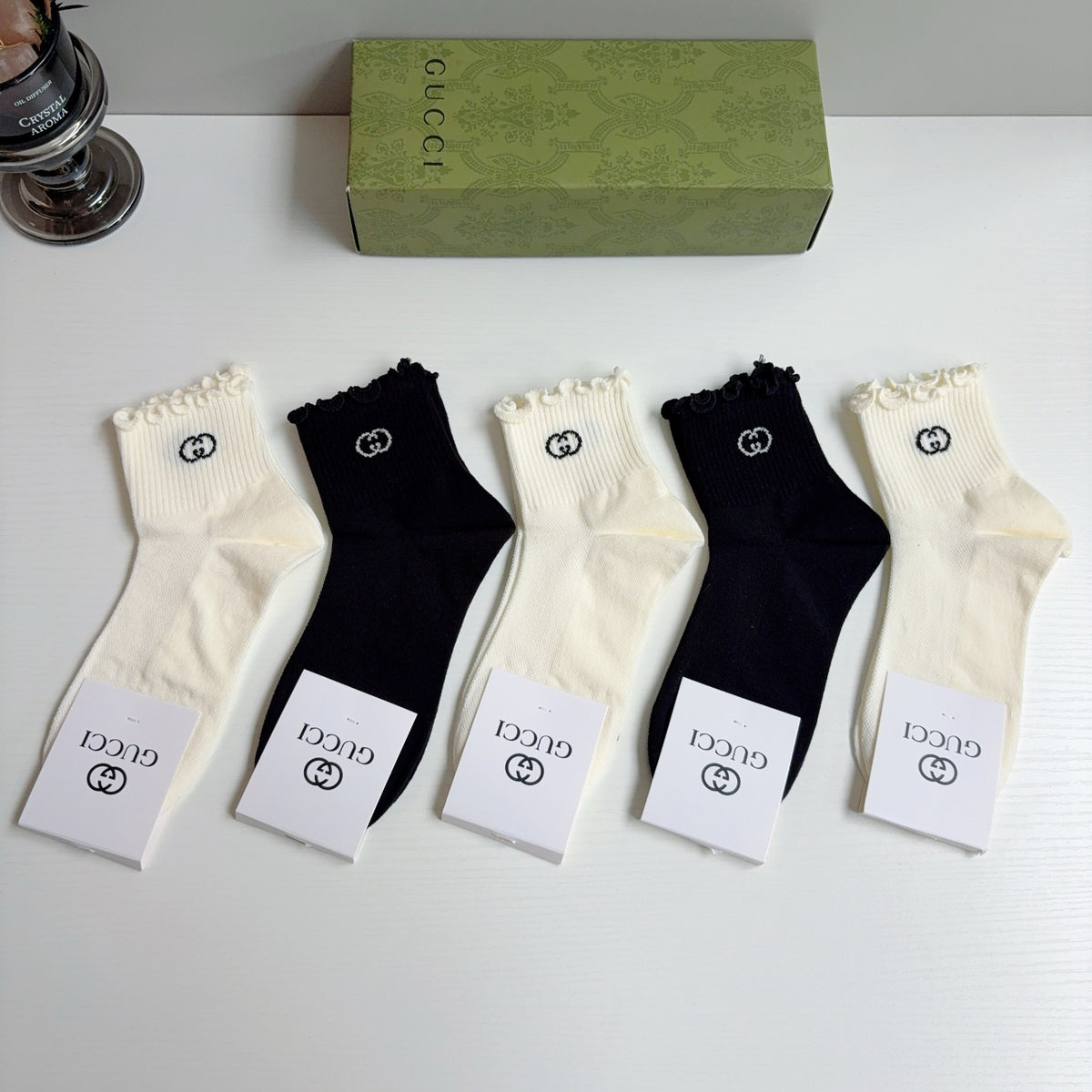 Gucci Cotton Crew Socks – 5-Pair Set #015