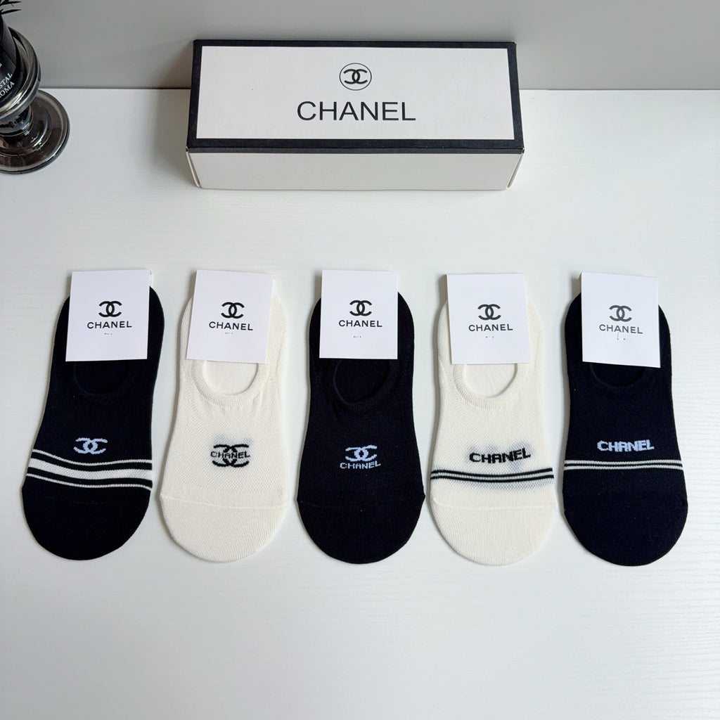 Chanel Comfort No-Show Socks – 5-Pair Set #002