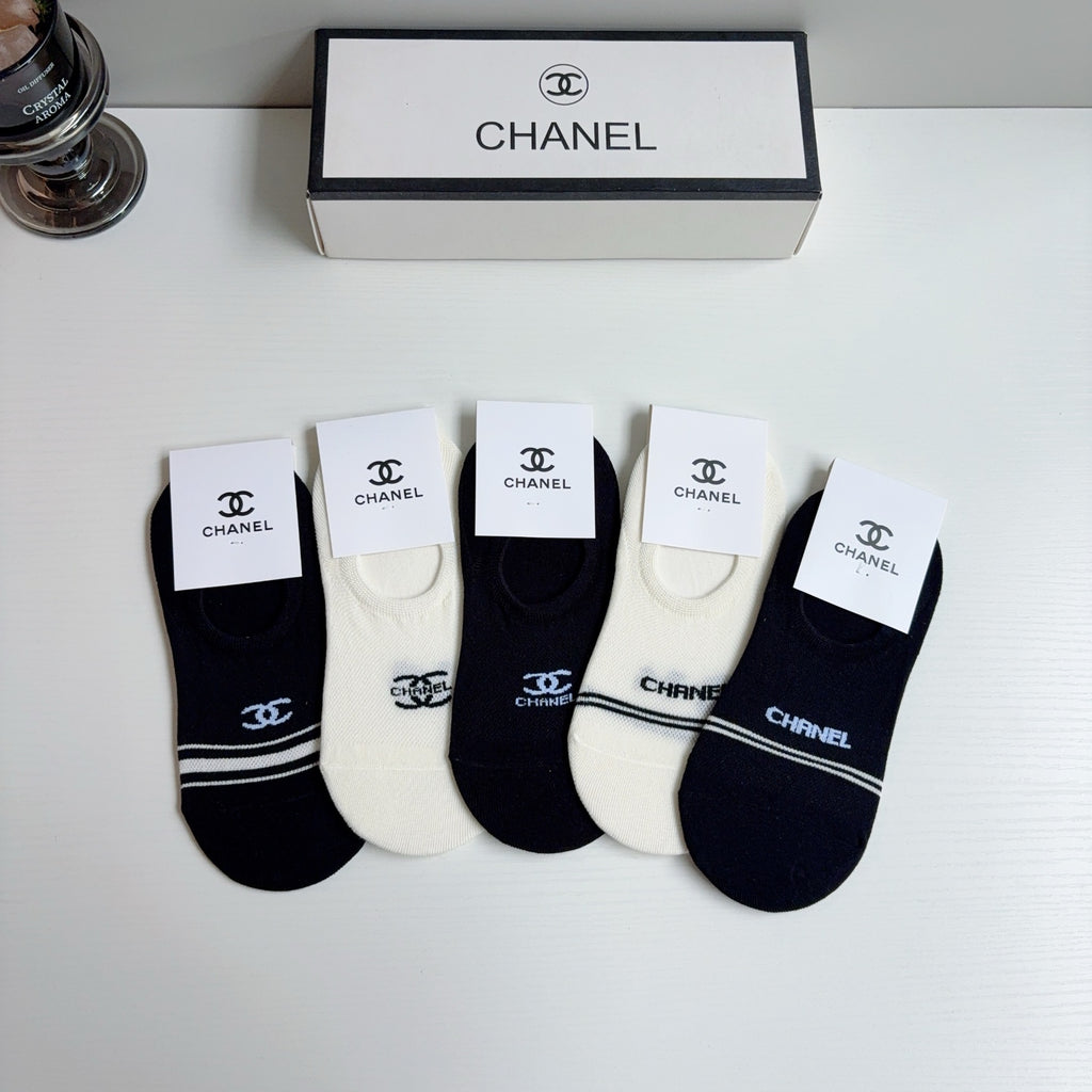 Chanel Comfort No-Show Socks – 5-Pair Set #002
