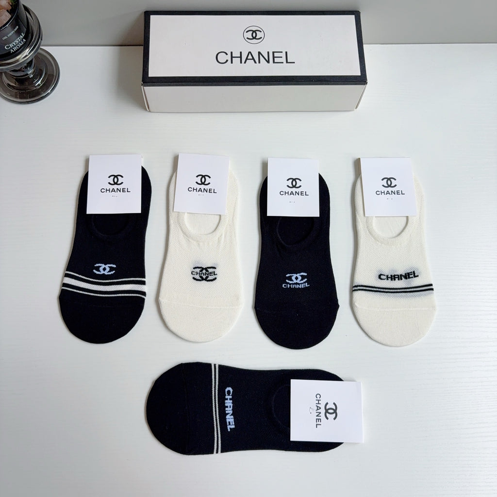 Chanel Comfort No-Show Socks – 5-Pair Set #002