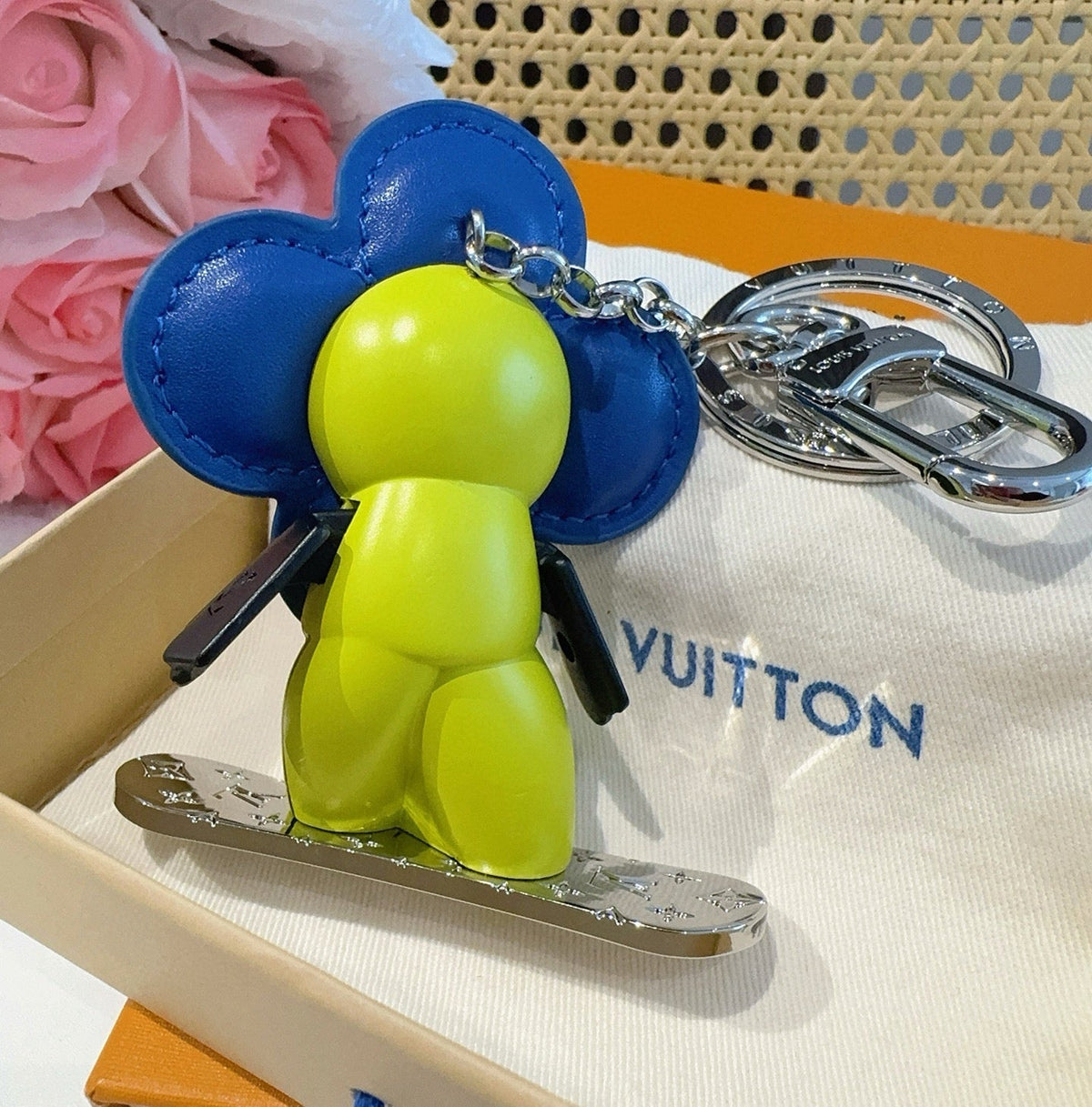 LOUIS VUITTON M00965 Leather Canvas Bag Charm Keychain