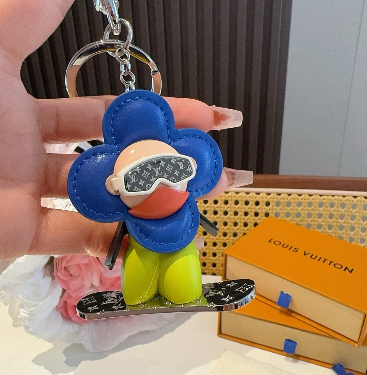 LOUIS VUITTON M00965 Leather Canvas Bag Charm Keychain