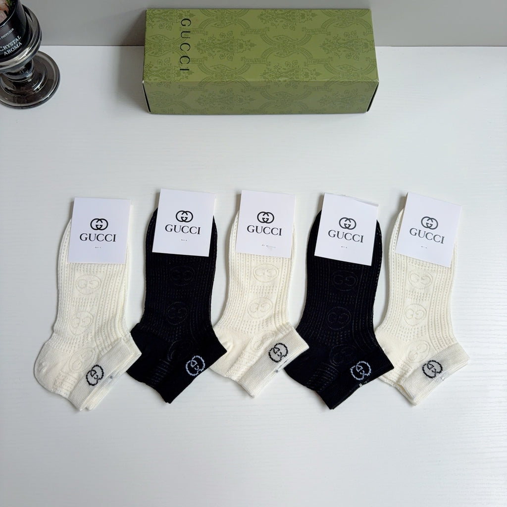 Gucci Bamboo Cotton Ankle Socks – 5-Pair Set #002