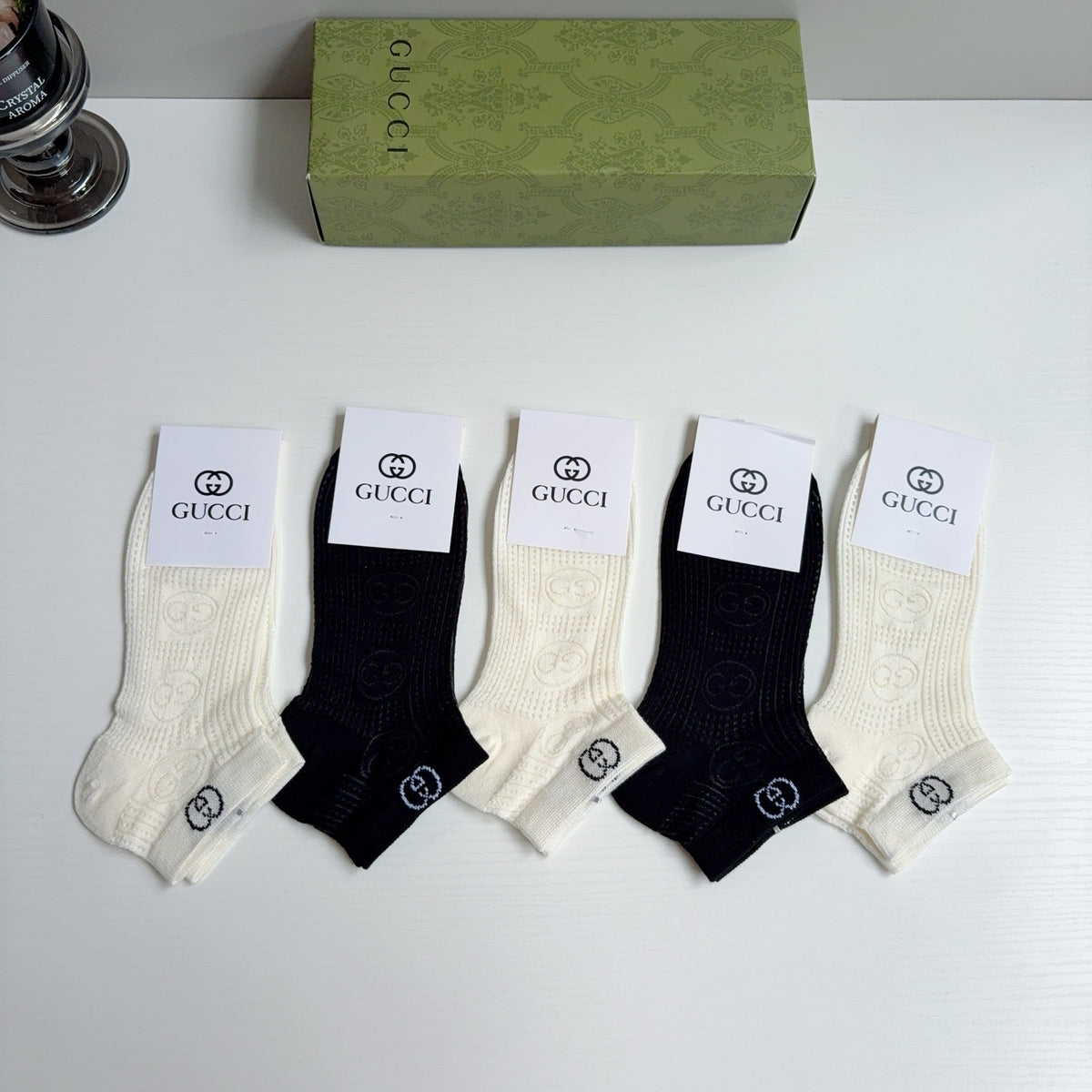 Gucci Bamboo Cotton Ankle Socks – 5-Pair Set #002