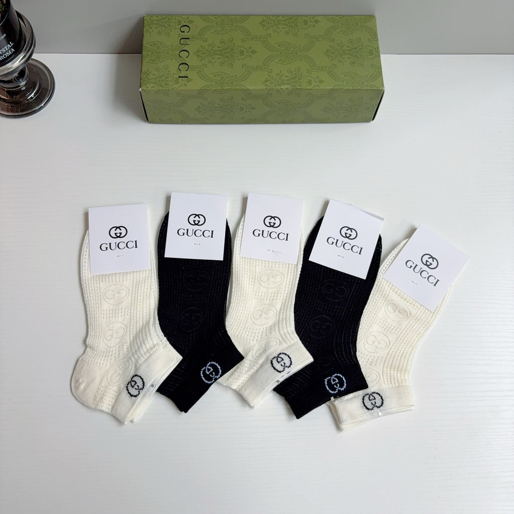 Gucci Bamboo Cotton Ankle Socks – 5-Pair Set #002