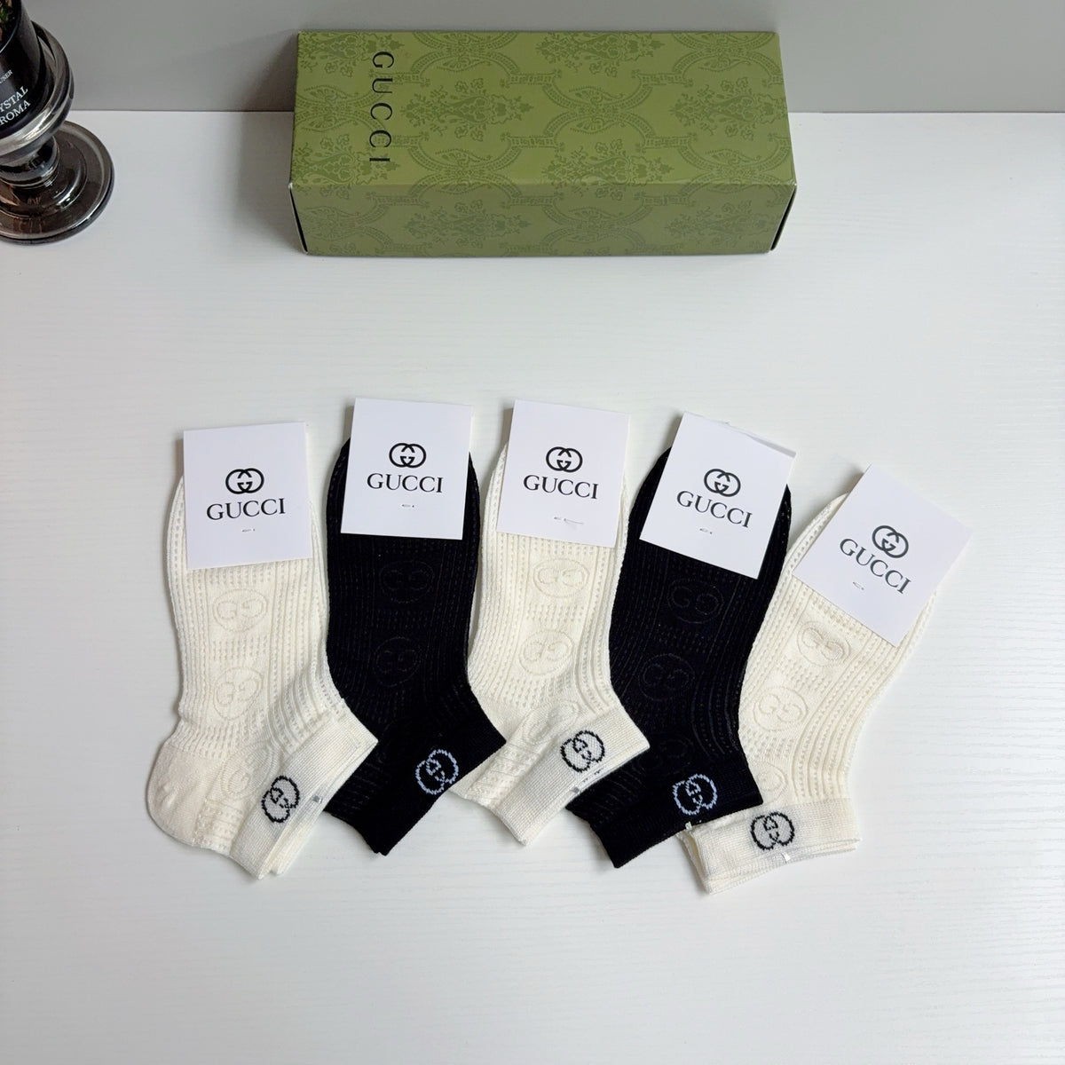 Gucci Bamboo Cotton Ankle Socks – 5-Pair Set #002