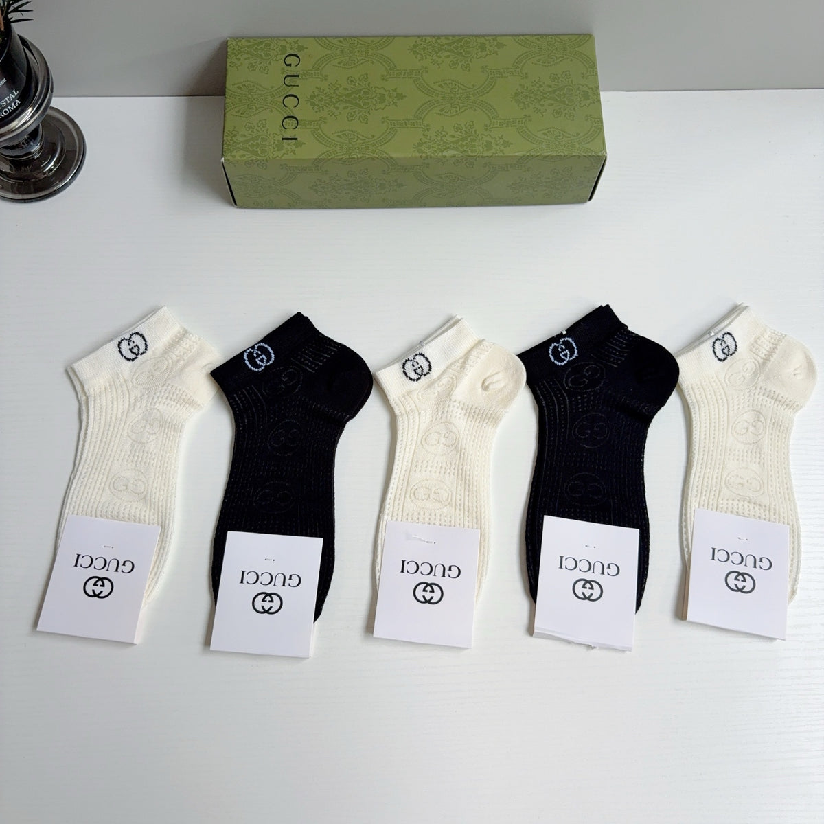 Gucci Bamboo Cotton Ankle Socks – 5-Pair Set #002
