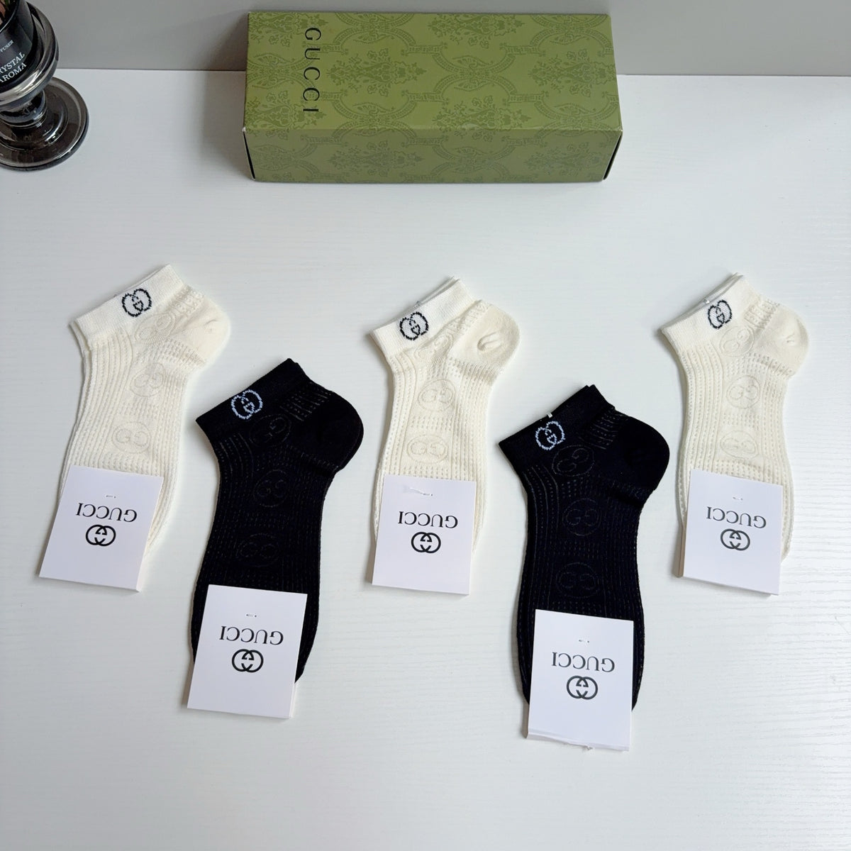 Gucci Bamboo Cotton Ankle Socks – 5-Pair Set #002