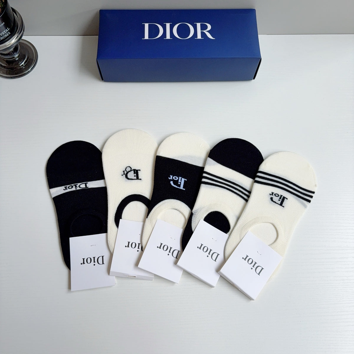 Dior Bamboo Cotton No-Show Socks – 5-Pair Set #001