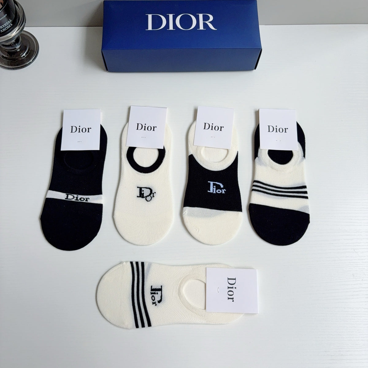 Dior Bamboo Cotton No-Show Socks – 5-Pair Set #001