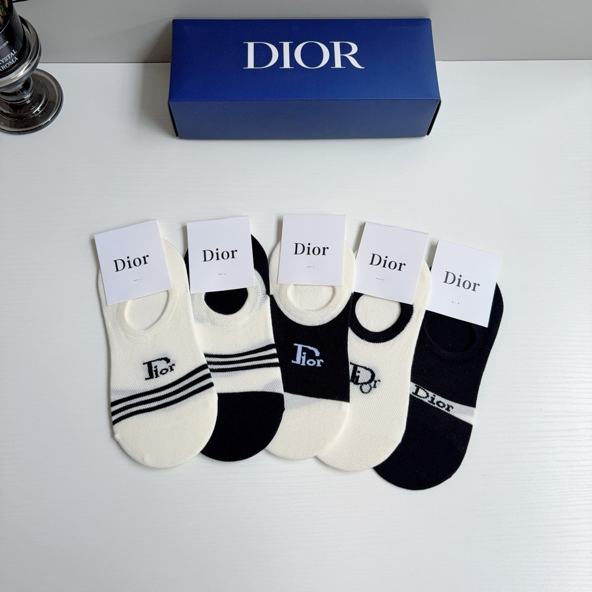 Dior Bamboo Cotton No-Show Socks – 5-Pair Set #001