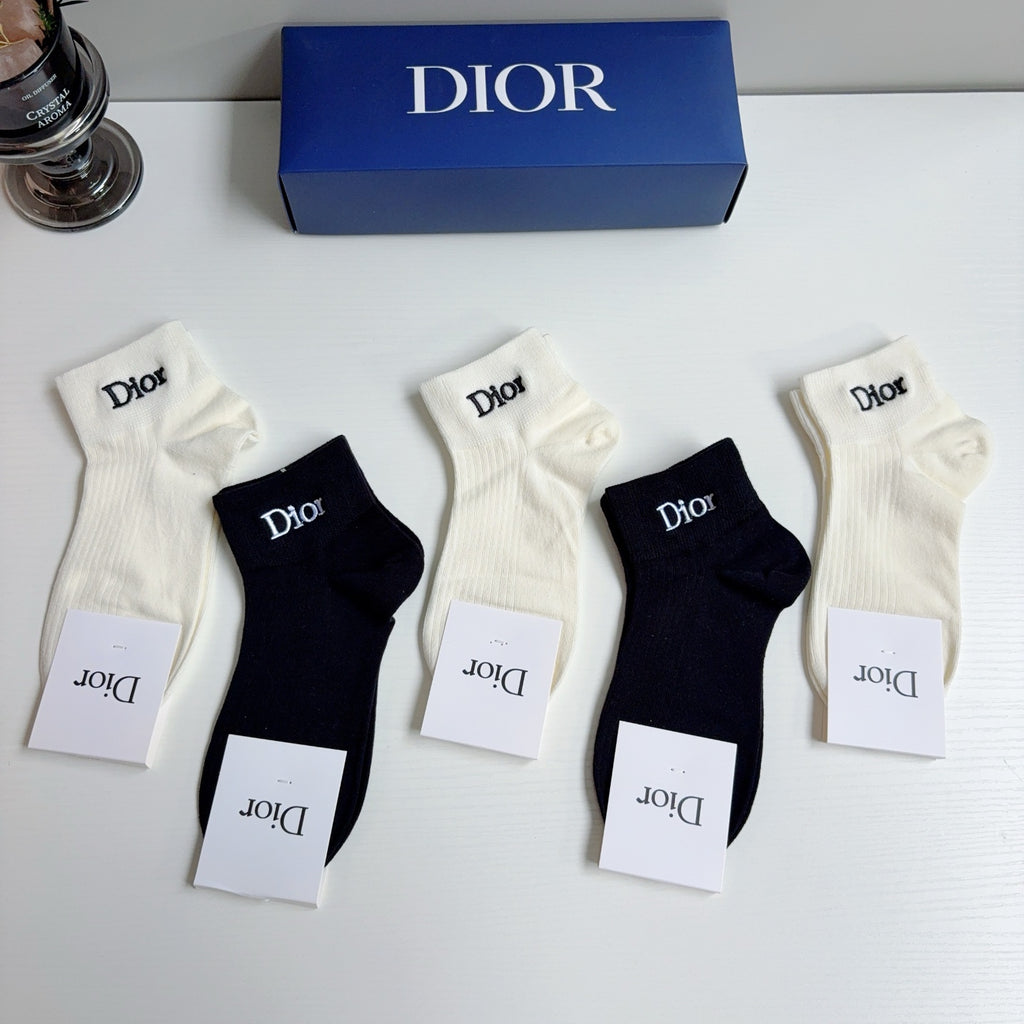 Dior Cotton No-Show Socks – 5-Pair Set #002