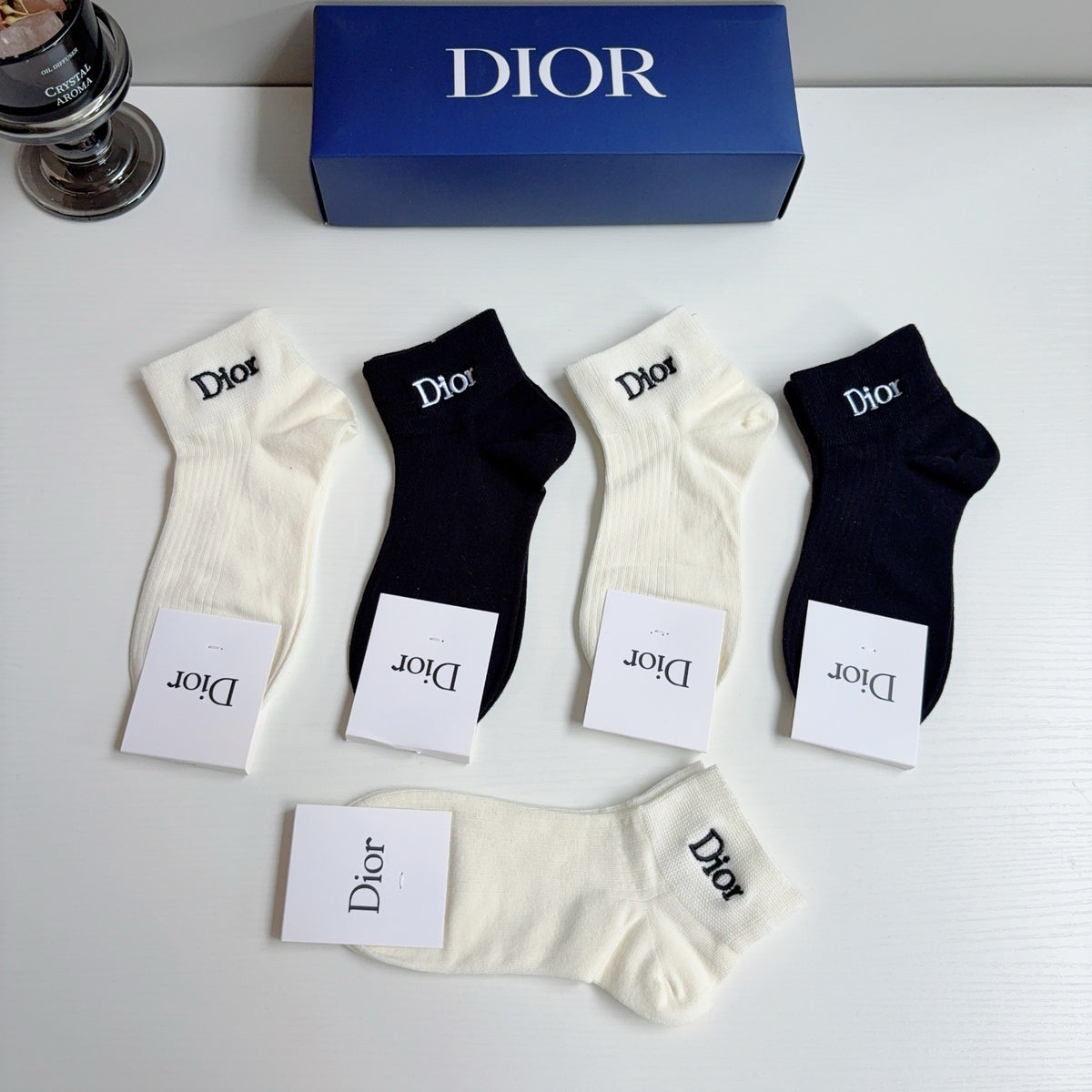 Dior Cotton No-Show Socks – 5-Pair Set #002