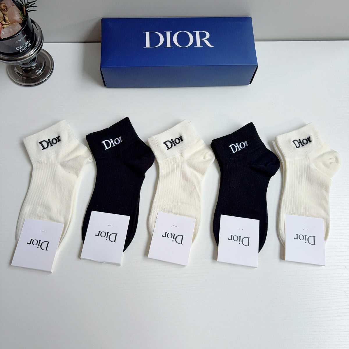 Dior Cotton No-Show Socks – 5-Pair Set #002