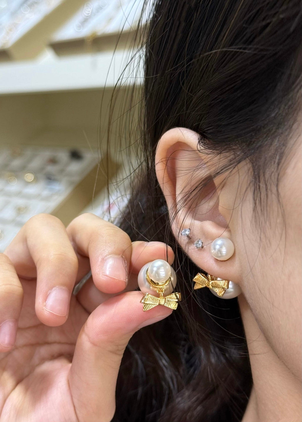 DIOR Pearl Bow Earrings