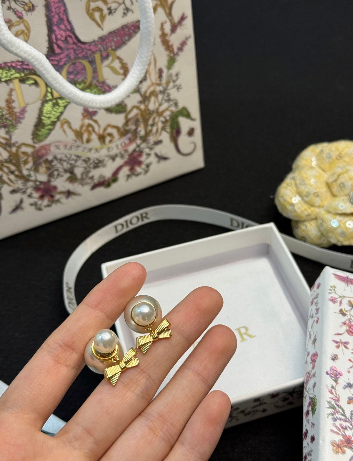 DIOR Pearl Bow Earrings