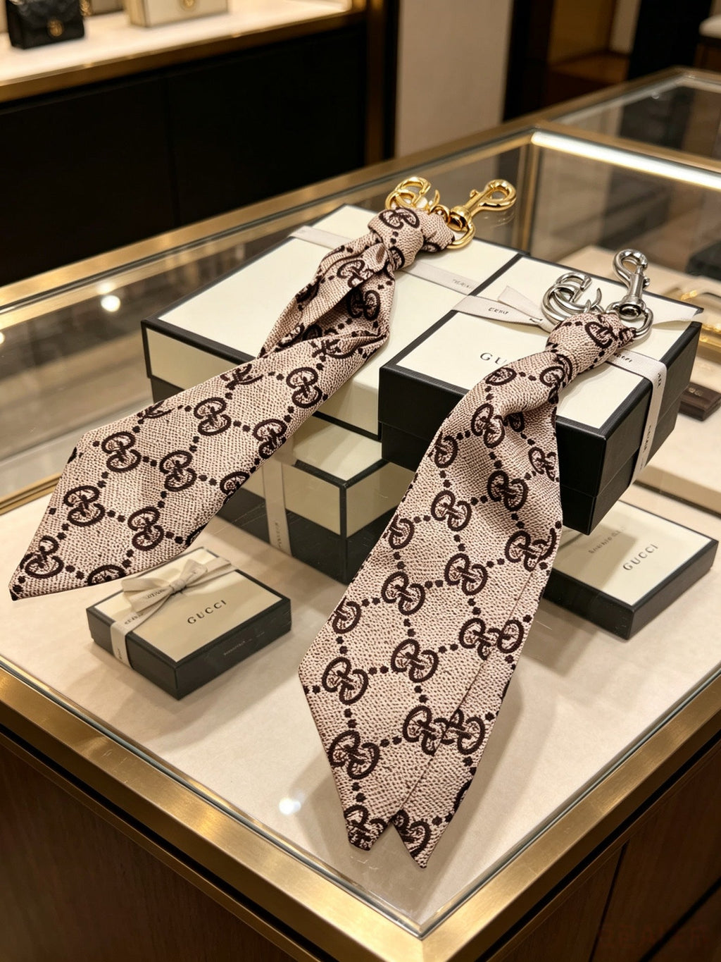 GUCCI Canvas Metal Bag Charm Keychain