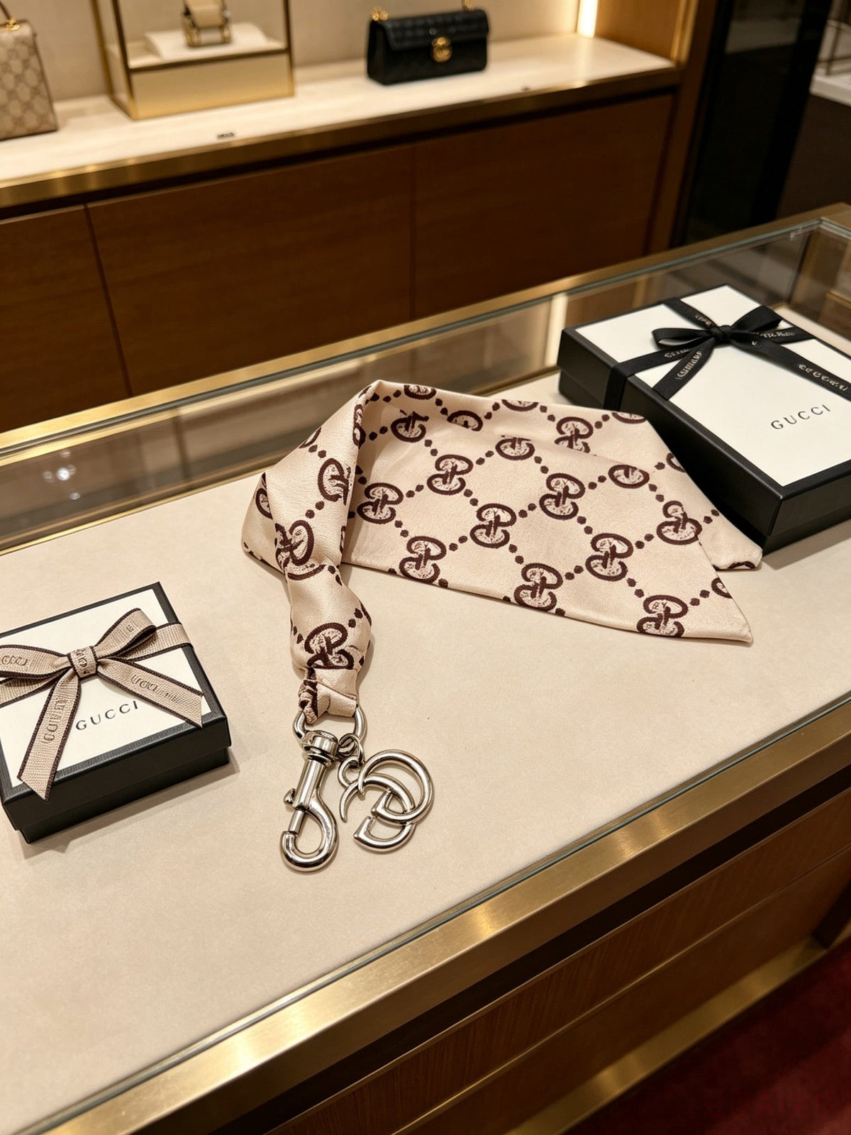 GUCCI Canvas Metal Bag Charm Keychain