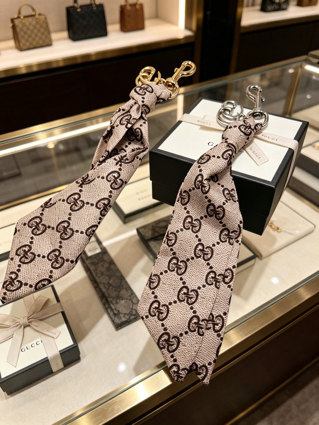 GUCCI Canvas Metal Bag Charm Keychain