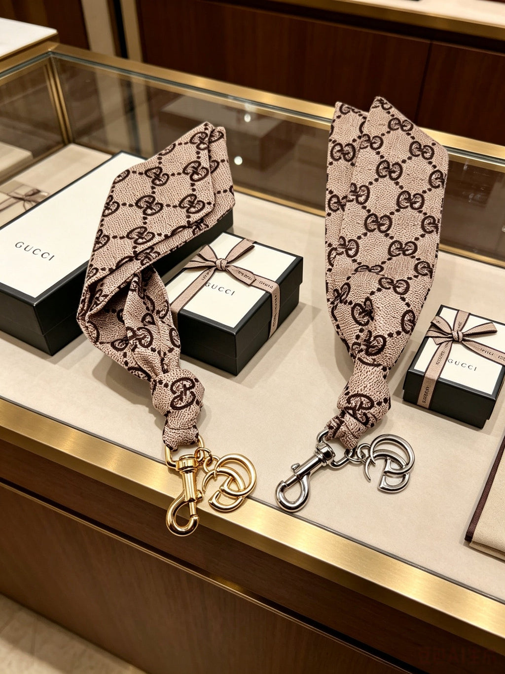 GUCCI Canvas Metal Bag Charm Keychain
