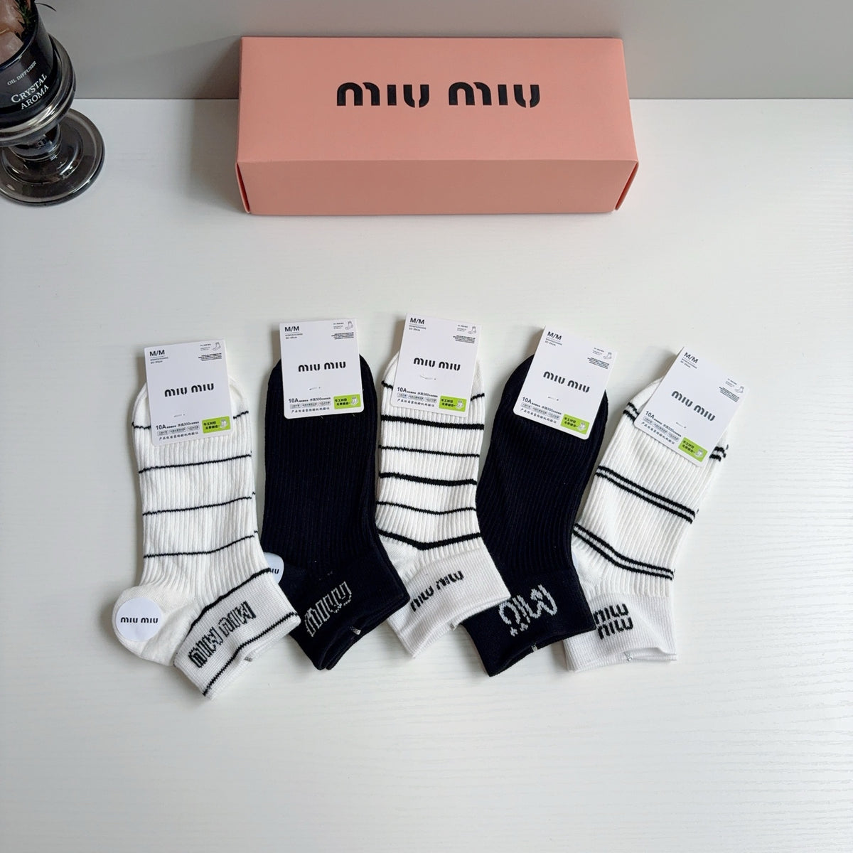 Miu Miu Cotton Ankle Socks – 5-Pair Set #003