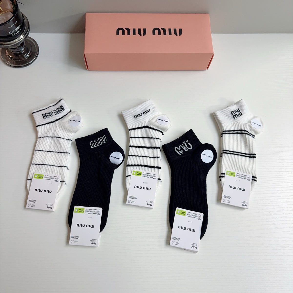 Miu Miu Cotton Ankle Socks – 5-Pair Set #003