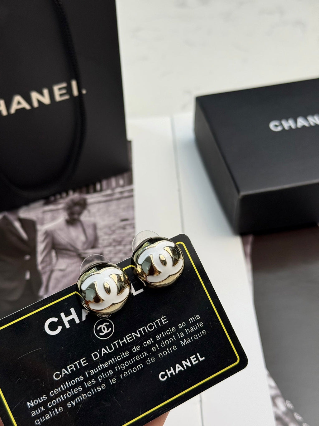 CHANEL White Earrings