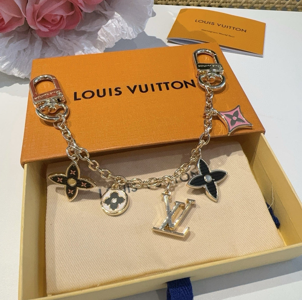 LOUIS VUITTON Canvas Flower Bag Charm Keychain