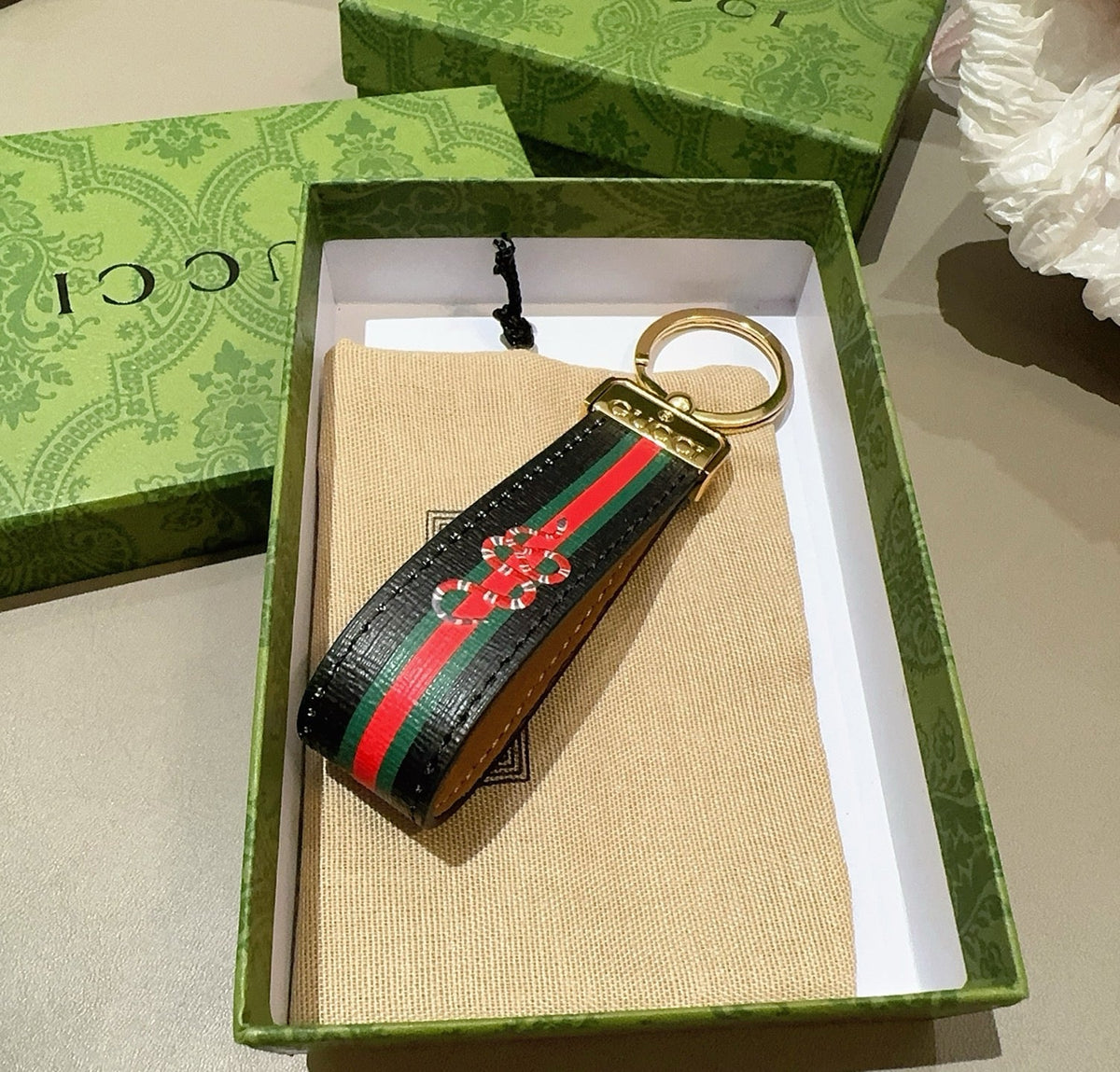 GUCCI Canvas Metal Bag Charm Keychain