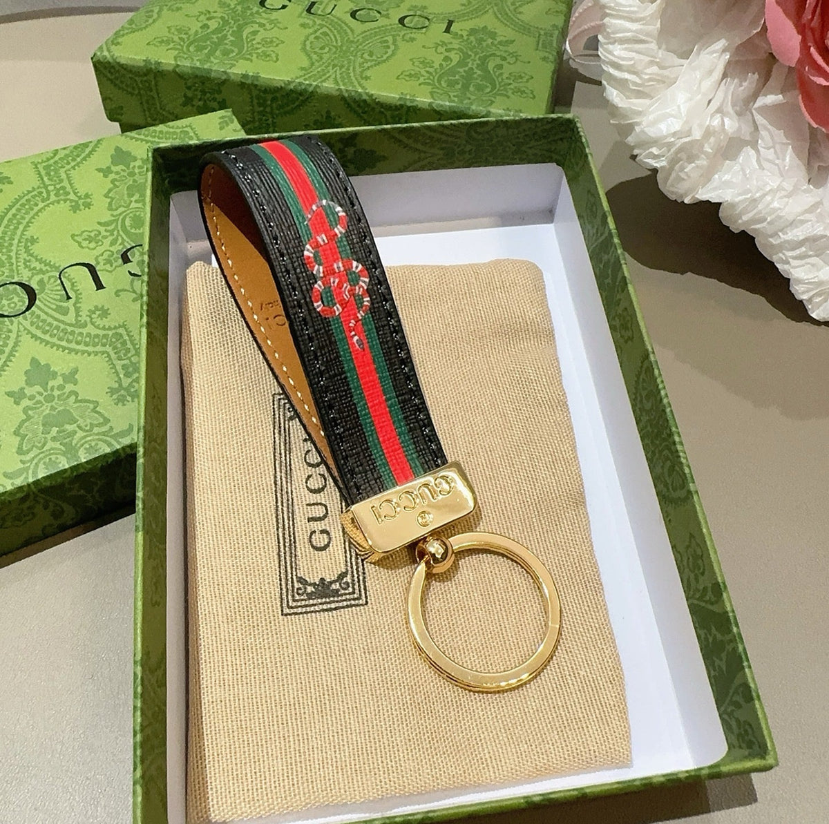 GUCCI Canvas Metal Bag Charm Keychain