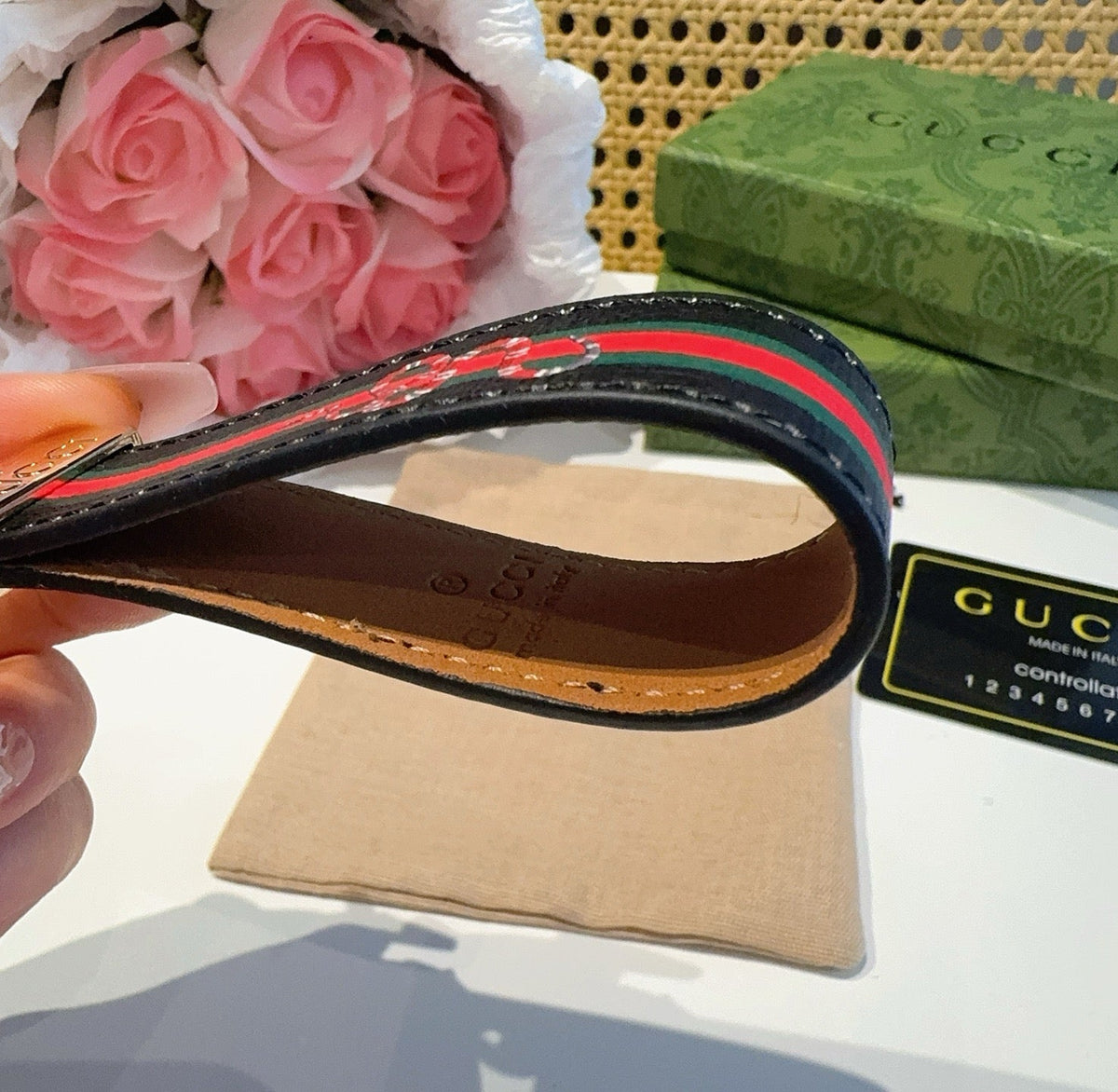 GUCCI Canvas Metal Bag Charm Keychain