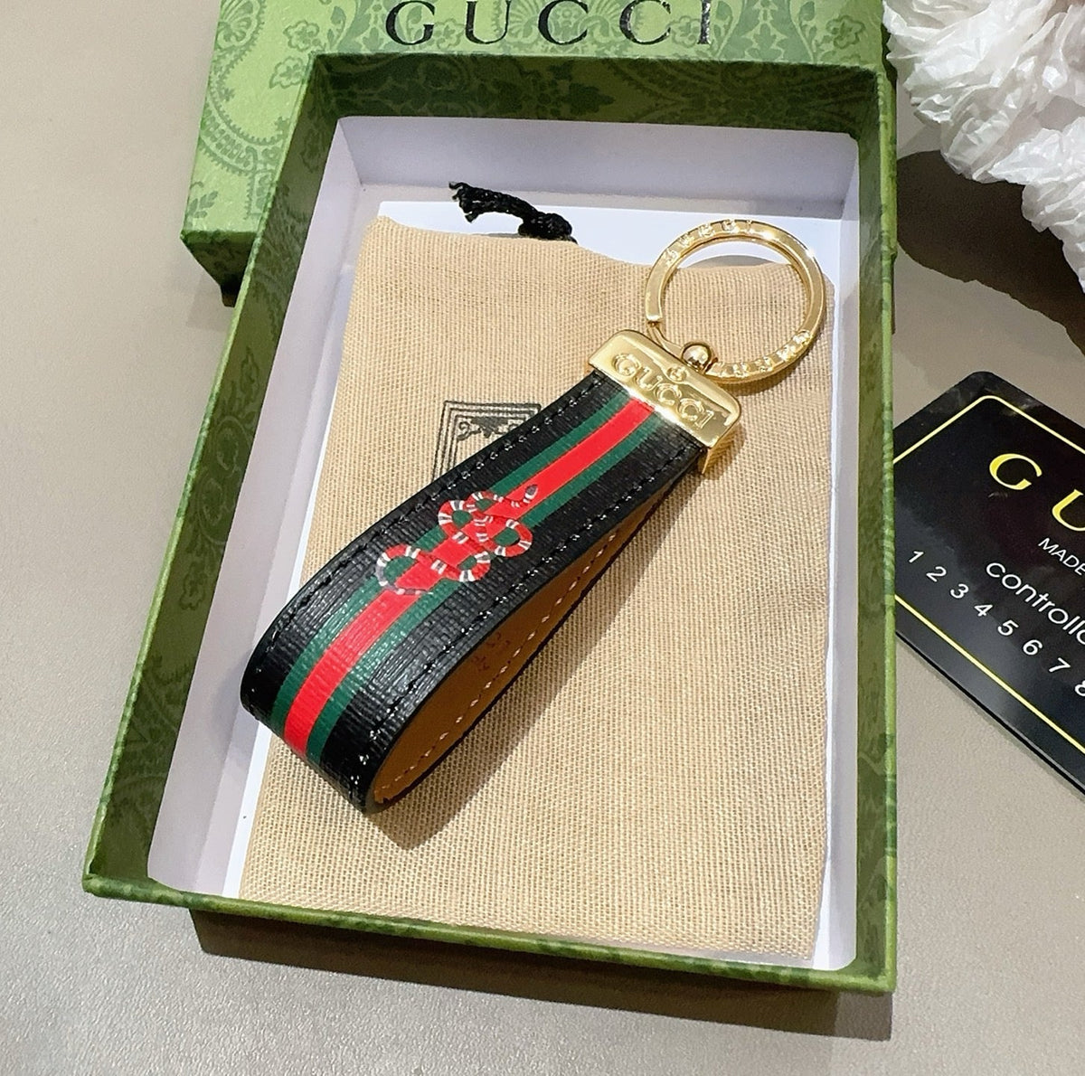 GUCCI Canvas Metal Bag Charm Keychain