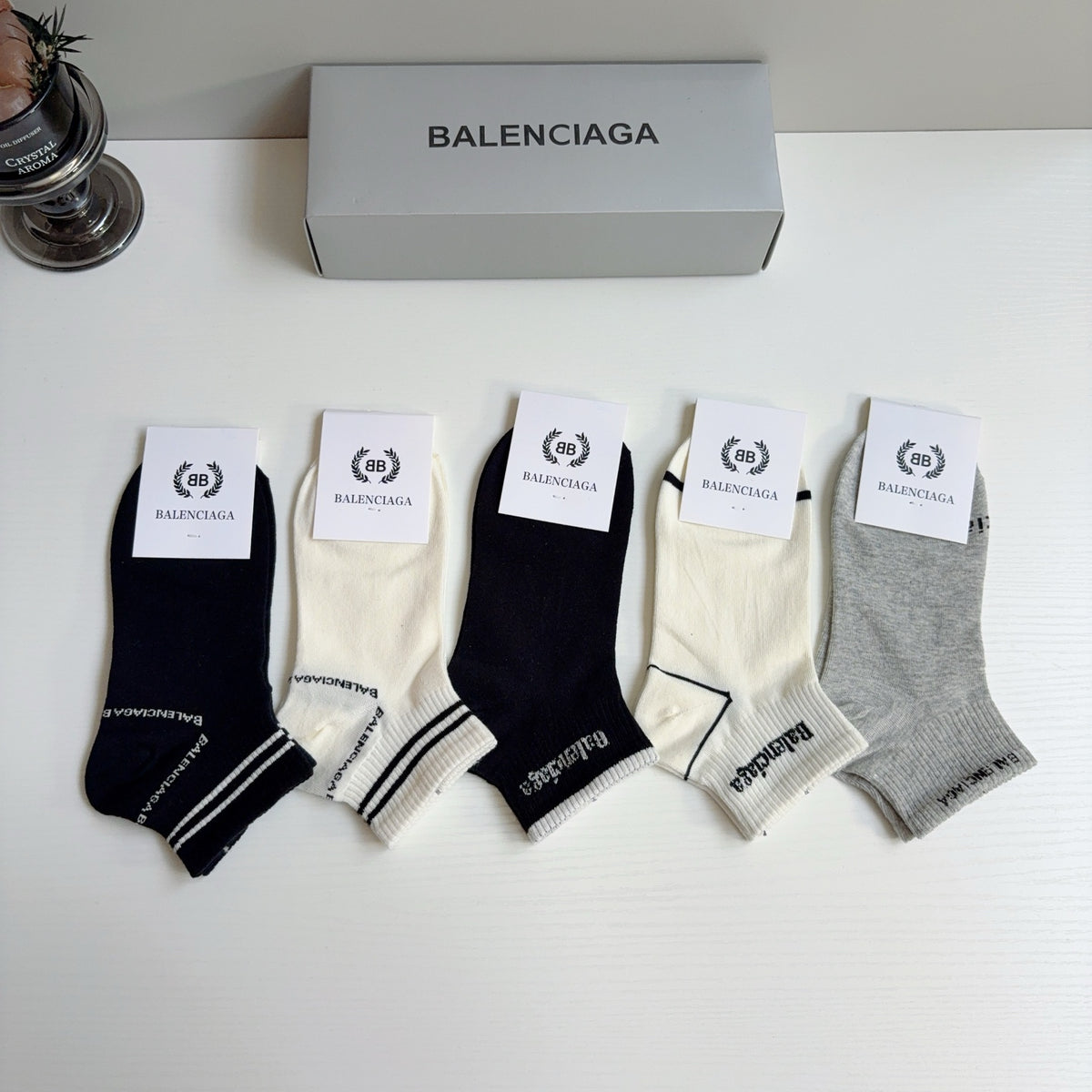 Balenciaga Comfort Ankle Socks – 5-Pair Set #001