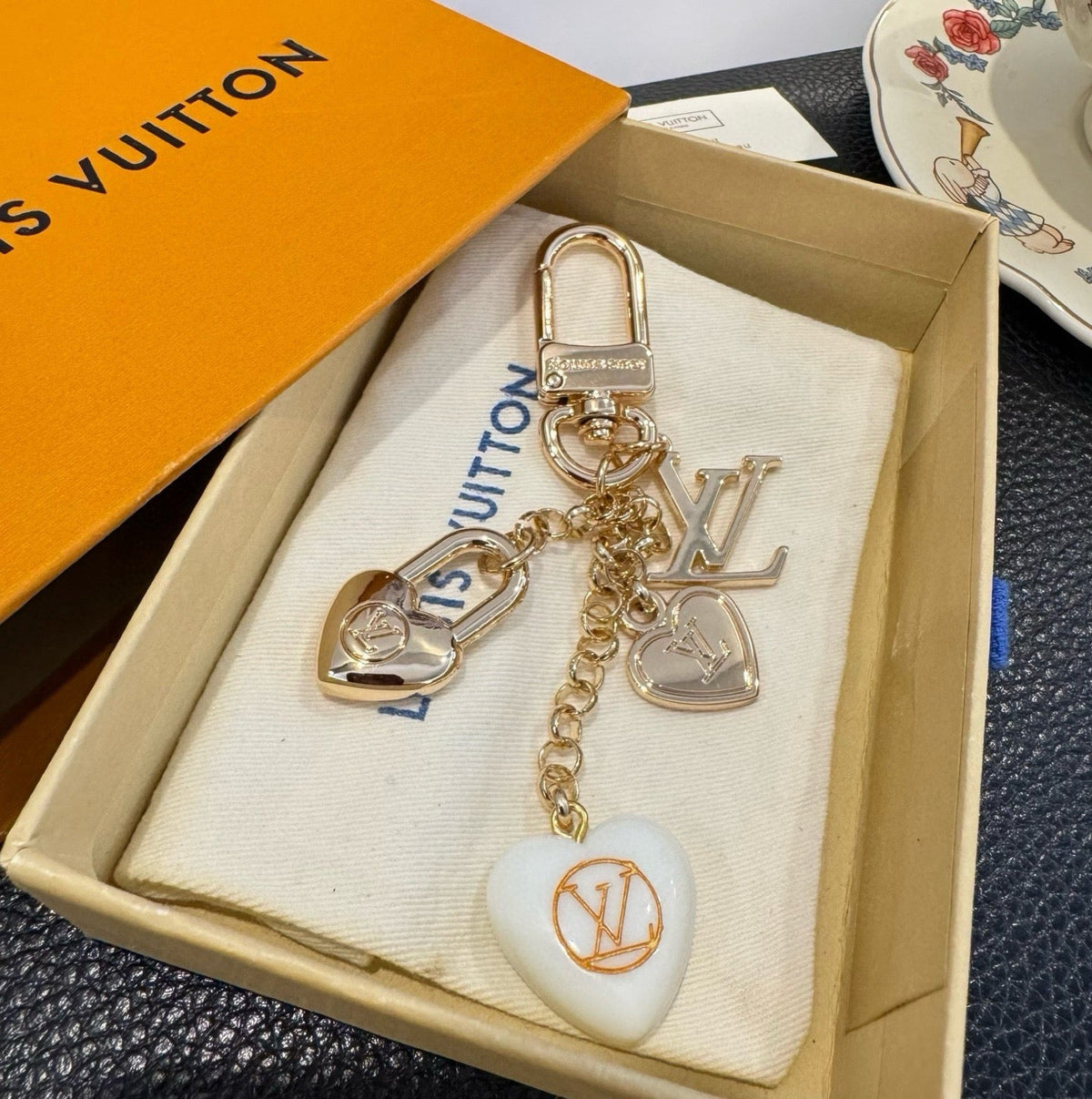 LOUIS VUITTON Canvas Flower Bag Charm Keychain