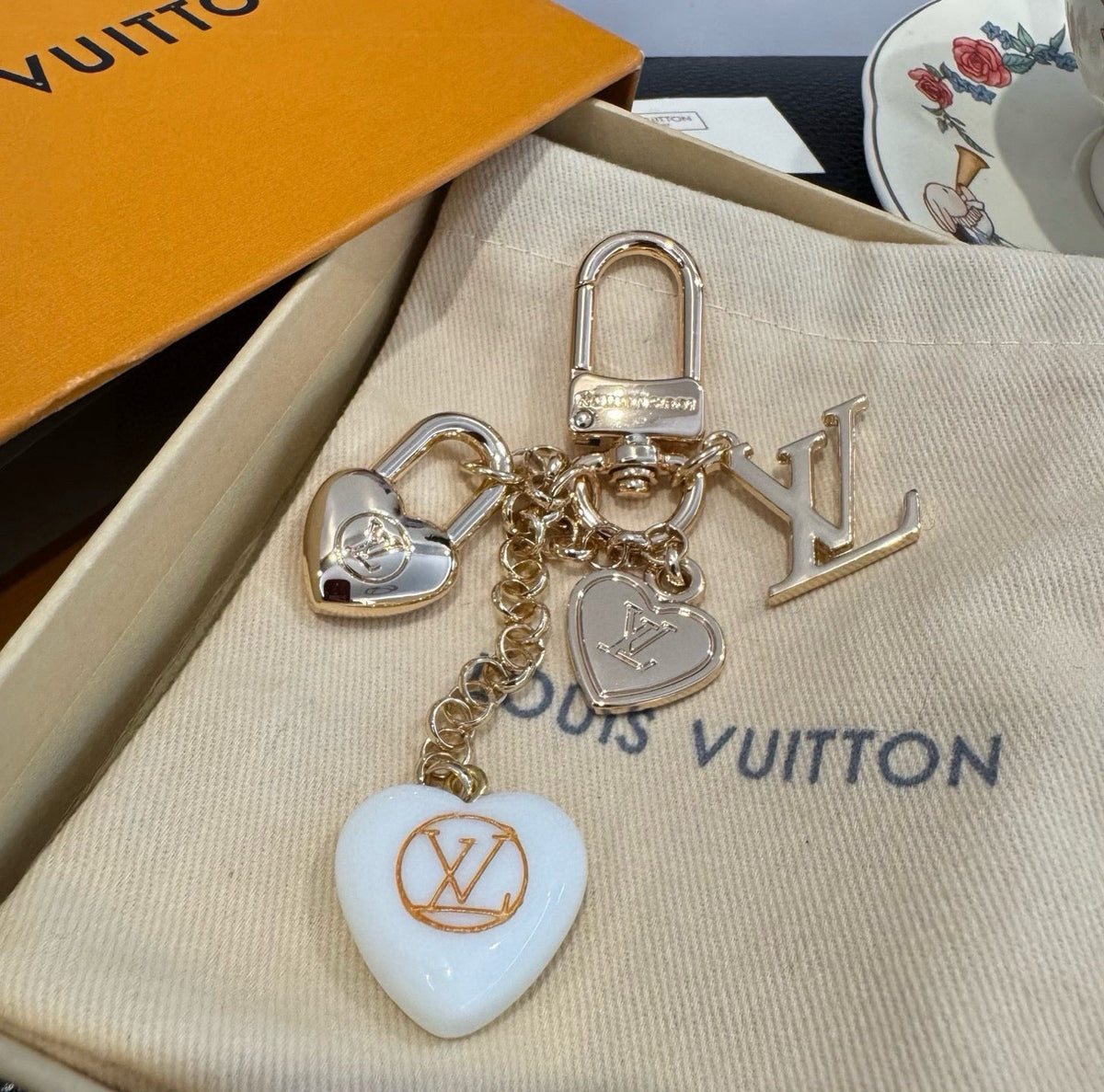 LOUIS VUITTON Canvas Flower Bag Charm Keychain