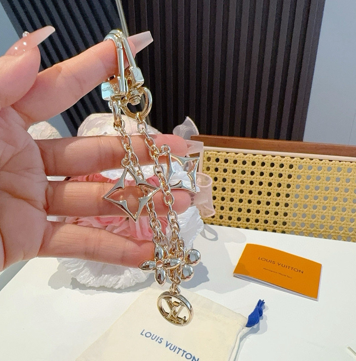 LOUIS VUITTON M01188 Canvas Flower Bag Charm Keychain