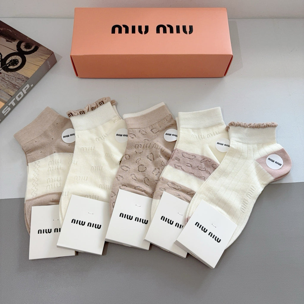 Miu Miu Bamboo Cotton Ankle Socks – 5-Pair Set #002