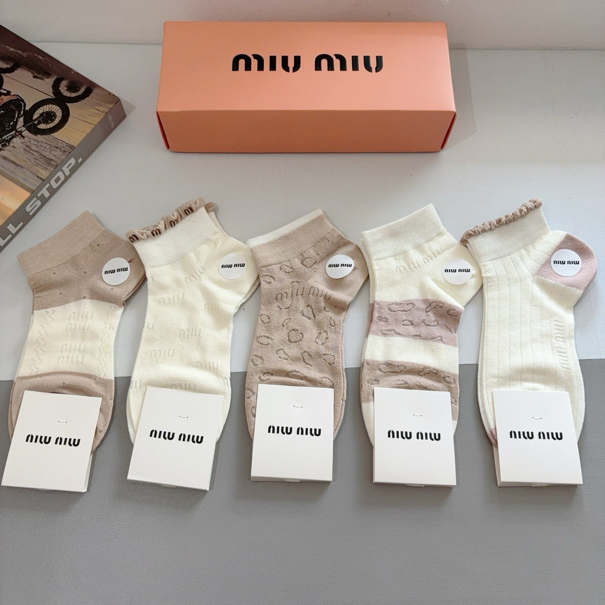 Miu Miu Bamboo Cotton Ankle Socks – 5-Pair Set #002