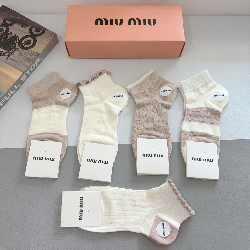 Miu Miu Bamboo Cotton Ankle Socks – 5-Pair Set #002