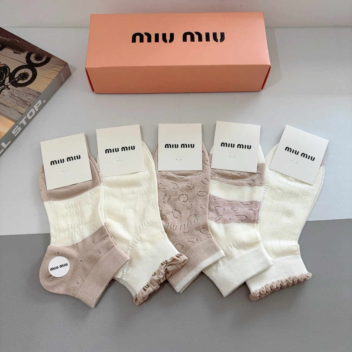 Miu Miu Bamboo Cotton Ankle Socks – 5-Pair Set #002