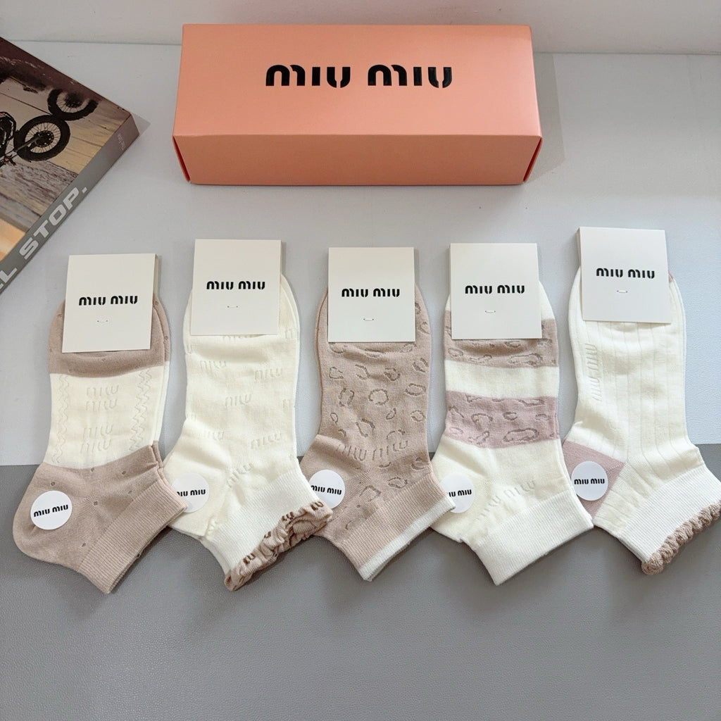 Miu Miu Bamboo Cotton Ankle Socks – 5-Pair Set #002