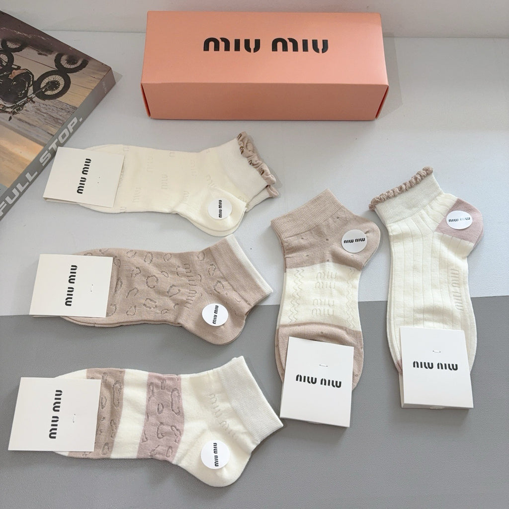 Miu Miu Bamboo Cotton Ankle Socks – 5-Pair Set #002
