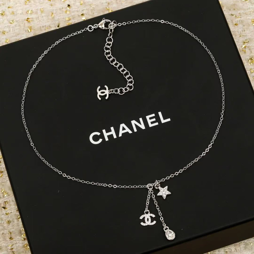 CHANEL Pearl Crystal Double-C Pendant Necklace
