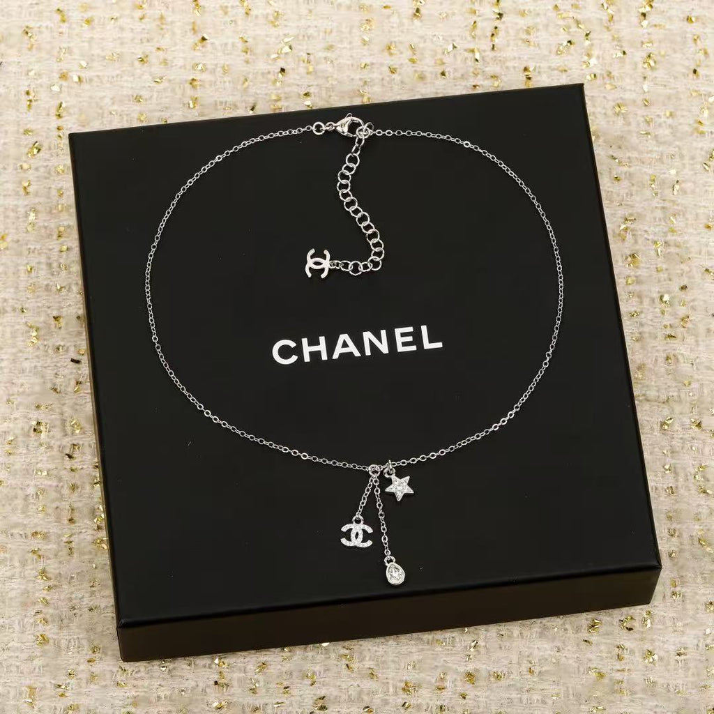 CHANEL Pearl Crystal Double-C Pendant Necklace