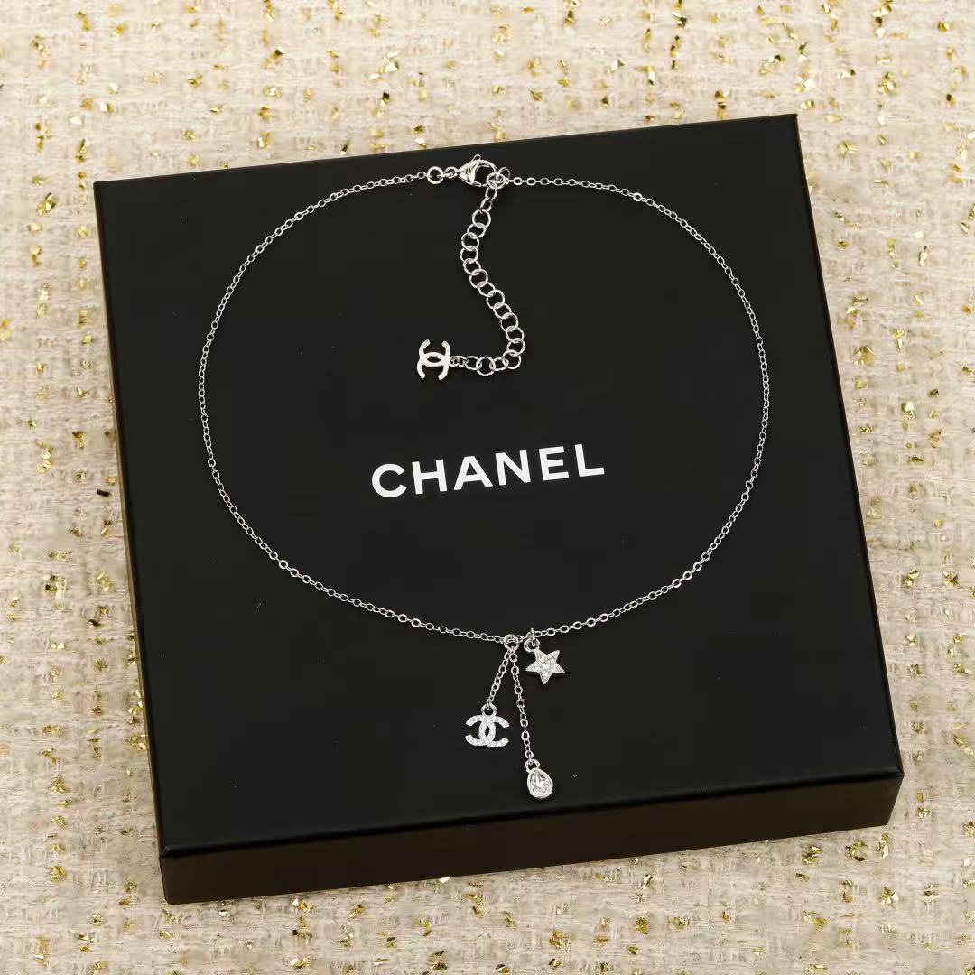 CHANEL Pearl Crystal Double-C Pendant Necklace